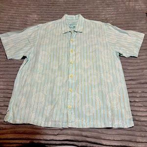 Tommy Bahama 100% Linen‎ Floral/Stripped men’s size XL Hawaiian button up shirt